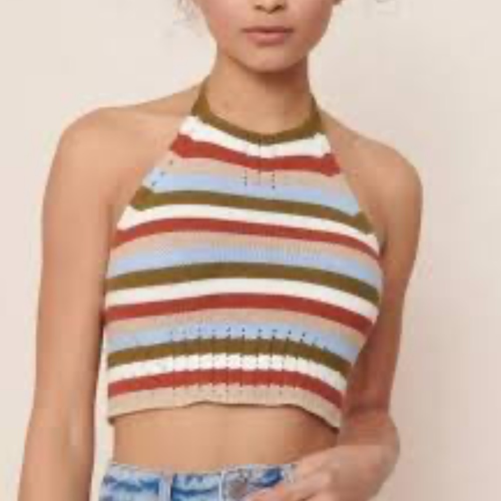 Garage Multicolor Striped Halter Crop Top